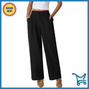 Wide Leg Work Pants High Waisted Wrinkle Free with Pockets